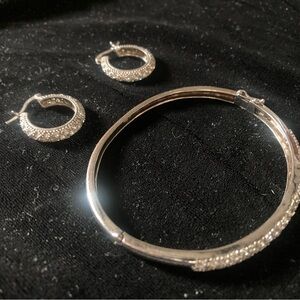 Sterling Silver and Cubic Zirconia Bangle and Hoop Earring set.